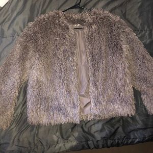 Faux shearling open jacket with pockets